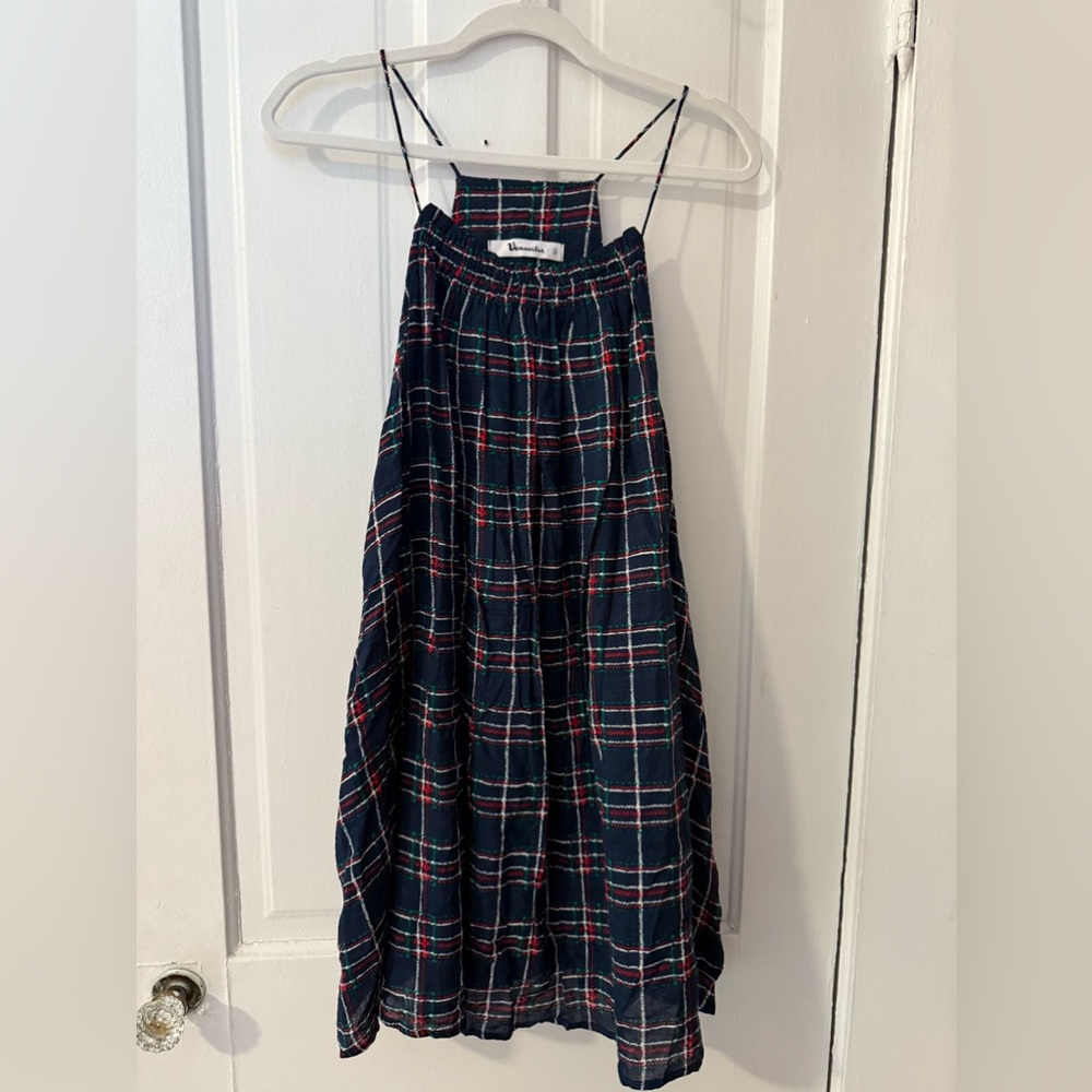 Vernacular Flowy Navy Plaid dress with pockets